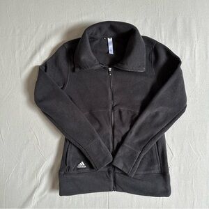 Adidas Womens Fleece Jacket Black Full Zip Minimal Logo Cozy Size S